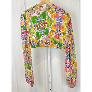BAROK Paris Floral Cropped Blouse Long Sleeve Shimmer Top Multicolor Size M / L